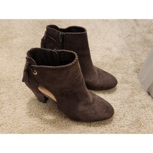 Report Mita Brown Faux Suede Cutout Tassel Ankle Boots Womens 8